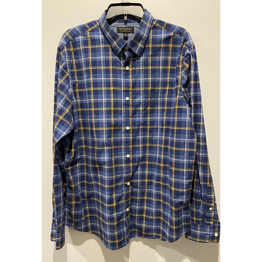 Banana Republic Soft Wash Tailored Slim Fit Button Up Shirt Mens XL Blue  Plaid